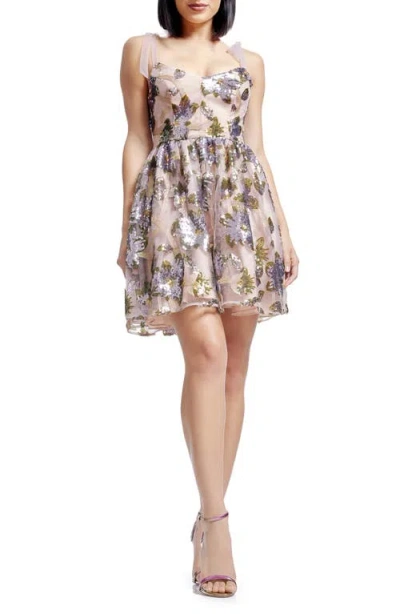 Dress The Population Kaitrin Floral Sequin Fit & Flare Minidress In Lilac Multi