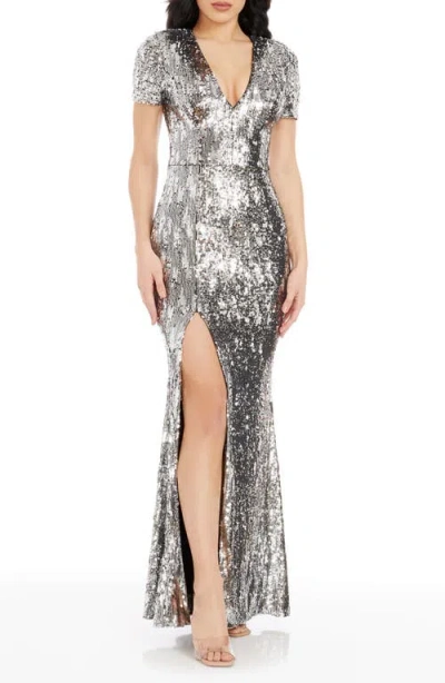 Dress The Population Karla Sequin Mermaid Gown In Silver