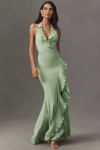 Dress The Population Kathleen Ruffle Maxi Dress In Green