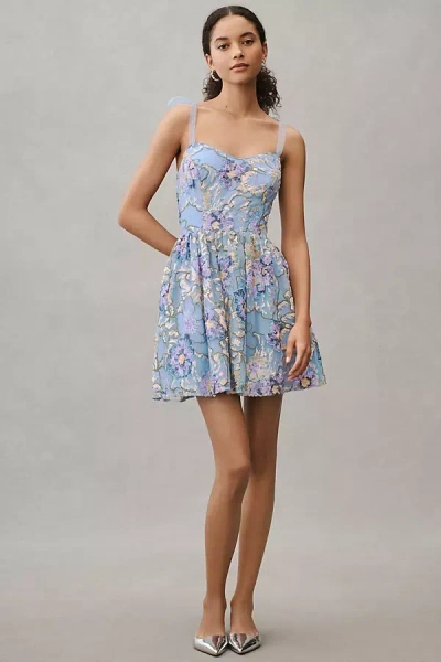 Dress The Population Katrin Sleeveless Floral Sequin Mini Dress In Blue