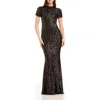 Dress The Population Kenzie Sequin Short Sleeve Mermaid Gown In Black