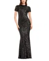 Dress The Population Kenzie Sequin Short Sleeve Mermaid Gown In Black