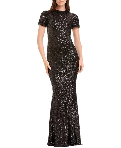Dress The Population Kenzie Short Sleeve Sequin Mermaid Gown In Black
