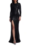 Dress The Population Kiera Sequin Long Sleeve Dress In Black