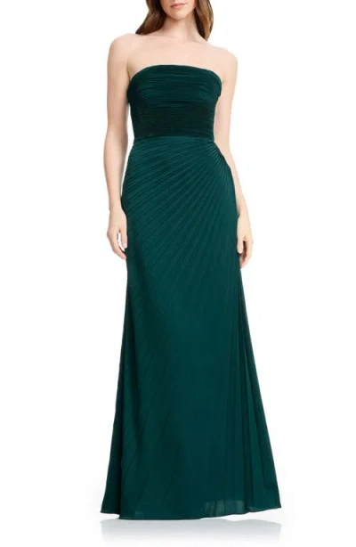 Dress The Population Kinley Accordion Pleat Strapless Evening Gown In Green