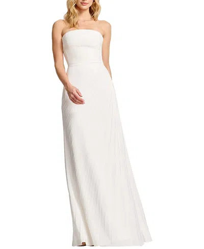 Dress The Population Kinley Strapless Pleated Satin Gown In White