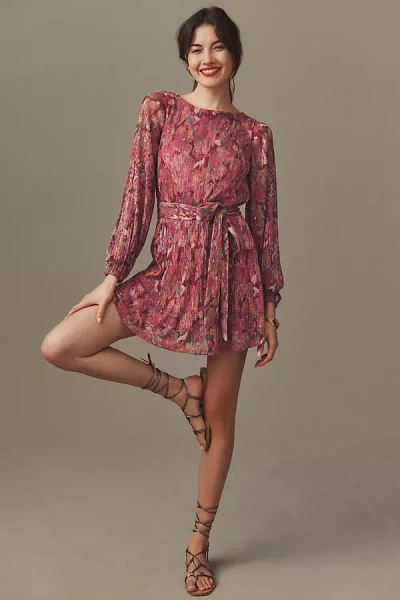 Dress The Population Kirsi Long-sleeve Tie-waist Mini Dress In Pink