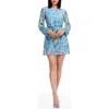 Dress The Population Kirsi Metallic Floral Long Sleeve Cocktail Minidress In Blue