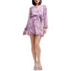 Dress The Population Kirsi Metallic Floral Long Sleeve Cocktail Minidress In Dusty Rose Multi
