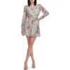 Dress The Population Kirsi Metallic Floral Long Sleeve Cocktail Minidress In Sage Multi
