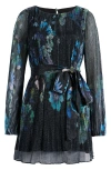 Dress The Population Kirsi Metallic Floral Long Sleeve Minidress In Turquoise Multi