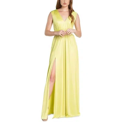 Dress The Population Krista Belted Evening Gown In Lemongrass In Multi