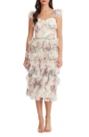 DRESS THE POPULATION KRISTEN FLUTTER SLEEVE RUFFLE TIER DRESS