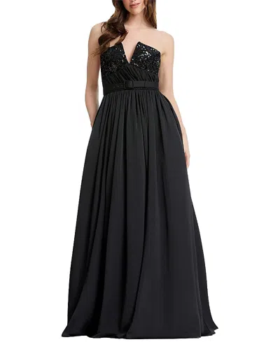 Dress The Population Kristine Strapless Plunge Sequin Bodice Belted Gown In Black