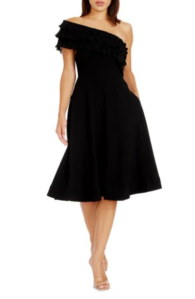 Dress The Population Kristy Ruffle One-shoulder Cocktail Dress In Black