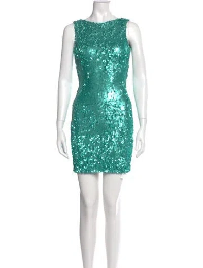 Pre-owned Dress The Population Lace Pattern Mini Dress In Green