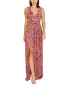 Dress The Population Leanna Print Metallic Sleeveless Gown In Bright Fuchsia Multi