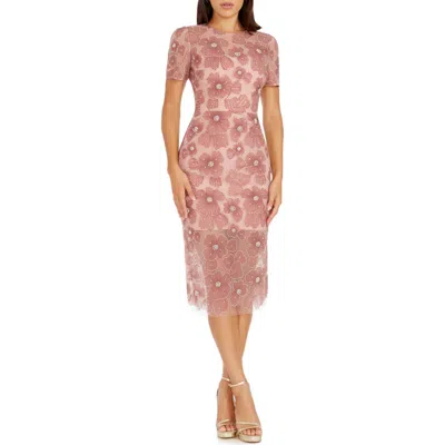 Dress The Population Lia Bead & Flower Appliqué Sheath Dress In Mauve Multi