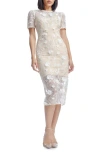Dress The Population Lia Embellished Flower Appliqué Cocktail Sheath Dress In Off White Multi