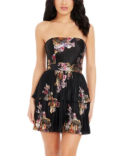 Dress The Population Libby Tiered Mini Dress In Black Multi