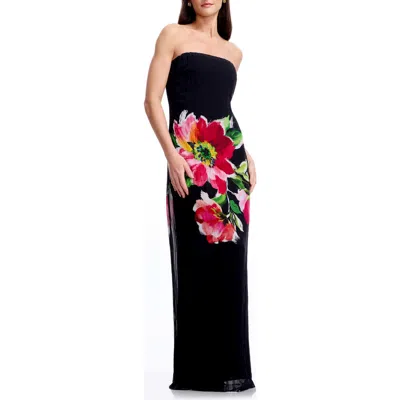 Dress The Population Linda Floral Strapless Gown In Multi