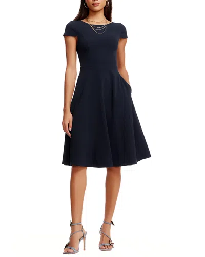Dress The Population Livia Cap Sleeve Fit And Flare Midi Dress In Midnight Blue
