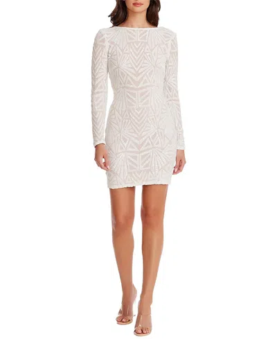 Dress The Population Lola Art Deco Sequin Dress In White/nude