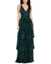Dress The Population Lorain Sequin Tiered Ruffle Gown In Green