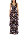 Dress The Population Lorain Sequin Tiered Ruffle Gown In Multi