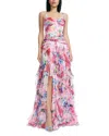 Dress The Population Lux Floral Cascading Ruffle Gown