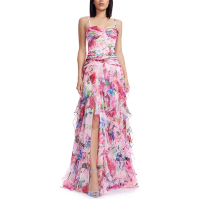 DRESS THE POPULATION DRESS THE POPULATION LUX RUFFLE EVENING GOWN