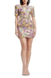 Dress The Population Maddox Sequin Floral Cocktail Minidress In Gold Multi