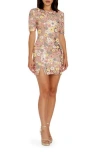 Dress The Population Maddox Sequin Floral Cocktail Minidress In Rose Gold Multi