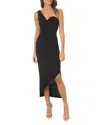 Dress The Population Magnolia One-shoulder Asymmetric Body-con Midi Dress In Black