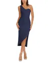 Dress The Population Magnolia One-shoulder Asymmetric Body-con Midi Dress In Midnight