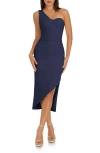 DRESS THE POPULATION DRESS THE POPULATION MAGNOLIA ONE-SHOULDER ASYMMETRIC BODY-CON MIDI DRESS