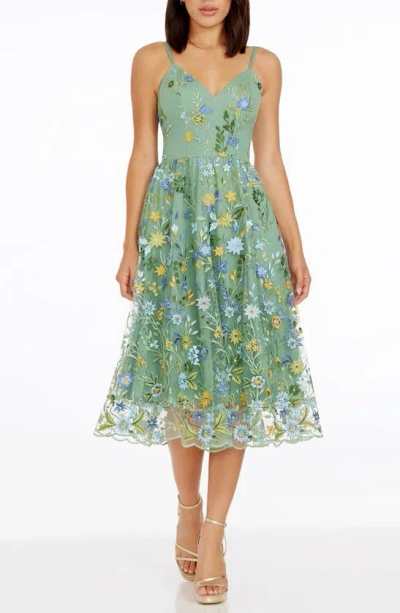 DRESS THE POPULATION MAREN FLORAL EMBROIDERY COCKTAIL DRESS