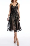 Dress The Population Maren Floral Lace Cocktail Midi Dress In Black-beige