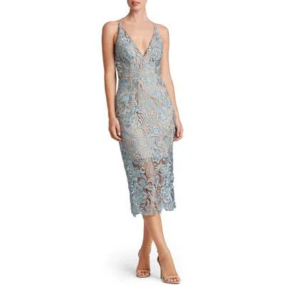 Dress The Population 'marie' Lace Midi Dress In Mineral Blue