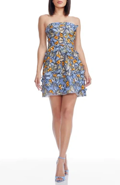 Dress The Population Marilyn Butterfly Appliqué Strapless Cocktail Minidress In Multi