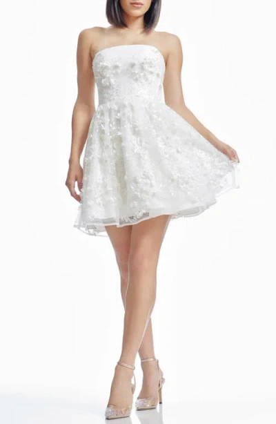Dress The Population Marilyn Floral Appliqué Strapless Cocktail Minidress In White