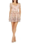 DRESS THE POPULATION DRESS THE POPULATION MARISSA FLORAL EMBROIDERED FIT & FLARE MINIDRESS