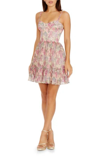 Dress The Population Marlow Fit & Flare Minidress In Fuchsia Multi