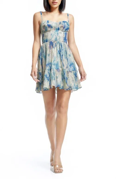 Dress The Population Marlow Metallic Floral Print Cocktail Minidress In Pale Blue Multi