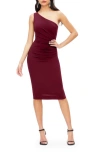 Dress The Population Martine Stretch Crepe One-shoulder Dress In Burgundy