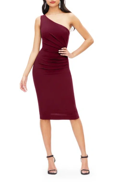 Dress The Population Martine Stretch Crepe One-shoulder Dress In Burgundy