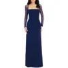 Dress The Population Maxwell Square Neck Long Sleeve Gown In Blue