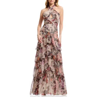Dress The Population Maya Cutout Halter Evening Gown In Multi