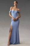 Dress The Population Melania Off-the-shoulder Gown In Blue
