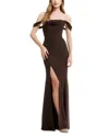 Dress The Population Melania Off-the-shoulder Gown In Brown